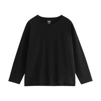 初语简约纯色棉质长袖T恤基础宽松百搭上衣女 黑色 M
