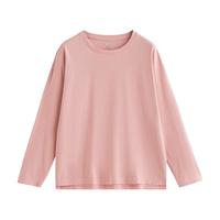 初语简约纯色棉质长袖T恤25春秋基础宽松百搭上衣女 粉色 XL