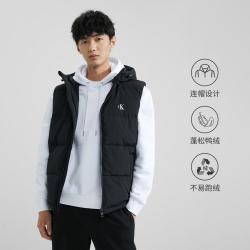 卡尔文·克莱恩 Jeans秋冬男女中性户外简约印花鸭绒连帽羽绒马甲背心