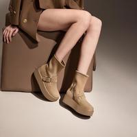 思加图 女士冬季弹力中靴厚底瘦瘦靴