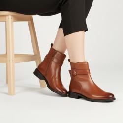Clarks 其乐秋冬女靴复古英伦搭扣骑士牛皮短筒靴