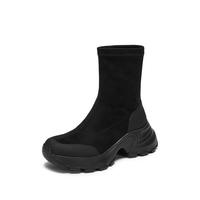 思加图 女士冬季复古运动靴短靴厚底增高时装靴