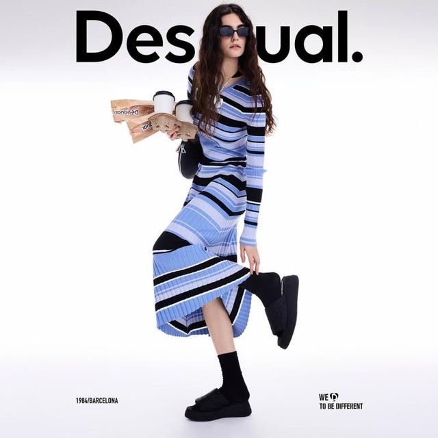 Desigual 西班牙时尚奢品 女士针织衫 秋冬新品条纹撞色坑条圆领