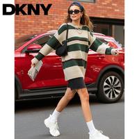 DKNY 【暖意穿搭】含羊毛撞色条纹纱线毛绒感宽松针织衫女2025秋季