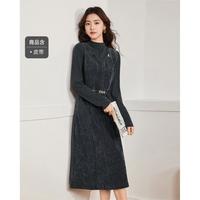爱依服 2025秋季法式优雅大方得体通勤气质天鹅绒连衣长裙