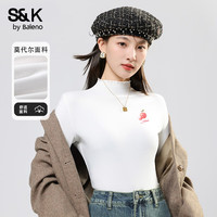 班尼路S&K系列打底衫女装秋冬季木耳边设计感长袖修身内搭上衣服2 白#水彩荔枝k S
