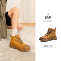 骆驼（CAMEL）马丁靴男大黄靴秋冬加绒复古防水防滑徒步鞋子女 F24C342671，驼色，女 40