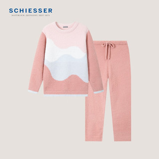 舒雅（Schiesser）女士半边绒圆领厚款长袖长裤家居服套装E1/21464H 粉红7703 S