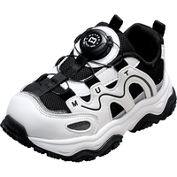 牧童儿童运动鞋2025夏季男童旋转纽扣鞋透气网面框子鞋女童鞋 熊猫黑（舒适双网） 25码