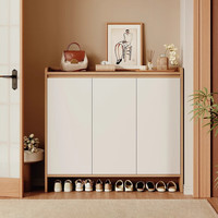 锦需 实木鞋柜新款家用门口入户收纳柜一体靠墙入门鞋架玄关柜走廊 原木色+白色80x34x112cm