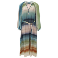 COCOBELLA手绘彩虹条纹飘逸长袖连衣裙套装FR7045 赤霞橘光(含吊带裙+腰带) M