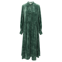 COCOBELLA新中式丝绒连衣裙盘扣压褶衬衫裙FR0002-2 霜绿 S