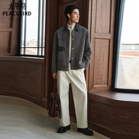 移动端：太平鸟 男装拼接毛呢小香风夹克巴恩风行政翻领外套