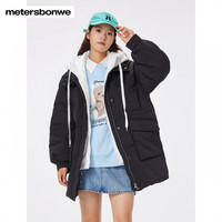 美特斯邦威羽绒服女冬季拼接潮流百搭中长假两件保暖外套 影黑 L 165 88A