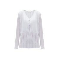 COCOBELLA 【季】重工压褶流苏衬衫柔美纯色V领罩衫LC47（仅上衣）