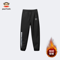 大嘴猴 童装加绒裤女孩秋冬保暖2025款男孩酷帅宽松中大童舒适潮流软壳裤 黑色 160