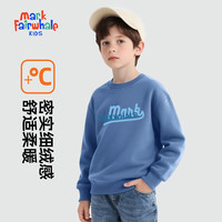 MARK FAIRWHALE冬季2025男女童休闲亲肤羊胎绒卫衣蓄热保暖羊胎绒卫裤套装 靛蓝M英文 110