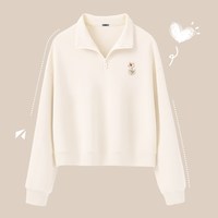 雪中飞卫衣女2025秋季韩系polo领外套小个子短款半拉链上衣PC 奶白色912F 170/92A