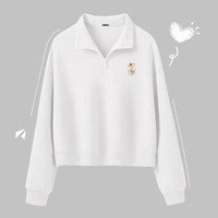 雪中飞卫衣女2025秋季韩系polo领外套小个子短款半拉链上衣PC 浅花灰912F 160/84A