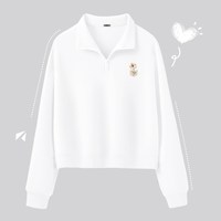 雪中飞卫衣女2025秋季韩系polo领外套小个子短款半拉链上衣PC 白色912F 155/80A
