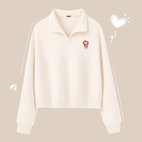 雪中飞卫衣女2025秋季韩系polo领外套小个子短款半拉链上衣PC 奶白色922F 165/88A