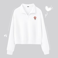 雪中飞卫衣女2025秋季韩系polo领外套小个子短款半拉链上衣PC 白色922F 160/84A