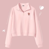 雪中飞卫衣女2025秋季韩系polo领外套小个子短款半拉链上衣PC 粉色922F 160/84A