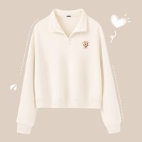 雪中飞卫衣女2025秋季韩系polo领外套小个子短款半拉链上衣PC 奶白色908F 155/80A