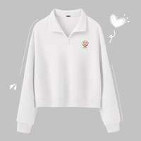 雪中飞卫衣女2025秋季韩系polo领外套小个子短款半拉链上衣PC 浅花灰908F 160/84A
