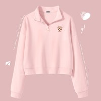 雪中飞卫衣女2025秋季韩系polo领外套小个子短款半拉链上衣PC 粉色908F 170/92A