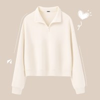 雪中飞卫衣女2025秋季韩系polo领外套小个子短款半拉链上衣PC 奶白色906F 160/84A