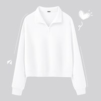 雪中飞卫衣女2025秋季韩系polo领外套小个子短款半拉链上衣PC 白色906F 170/92A