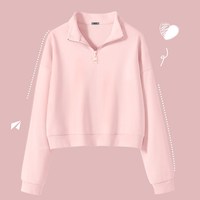 雪中飞卫衣女2025秋季韩系polo领外套小个子短款半拉链上衣PC 粉色906F 160/84A