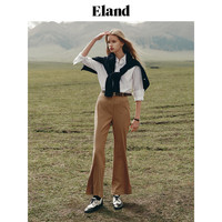 ELAND衣恋休闲裤美拉德女长款微喇高腰显瘦脚口开叉裤子女 棕色(85)Brown M