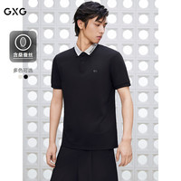 GXG男装【桑蚕丝】领口提花polo衫短袖男商务T恤上衣25夏新品 黑色