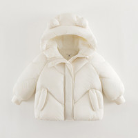 马克珍妮女童中长款三防羽绒服红色儿童面包服宝宝冬装 米白-三防加厚