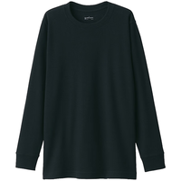 無印良品 MUJI男式 柔软 圆领长袖T恤打底衫打底衣家居服FAB65C2A 黑色 M