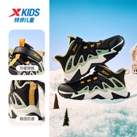 特步男童鞋加绒鞋冬季二棉鞋皮面鞋儿童中大童高帮保暖休闲运动鞋 黑/灰草绿 30码
