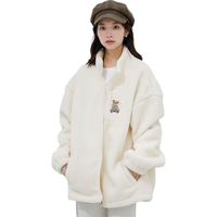 JEANSWEST CLUB真维斯摇粒绒外套女棉袄秋冬季防风保暖2024开衫加厚抓绒上衣 米色-小熊玩具_K XL