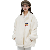 JEANSWEST CLUB真维斯摇粒绒外套女棉袄秋冬季防风保暖2024开衫加厚抓绒上衣 米色-三种情绪_K 2XL