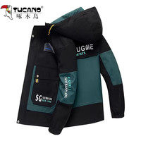 啄木鸟 夹克男士秋冬季新款加绒加厚棉衣韩版潮流男连帽保暖上衣服男装 213-黑绿 XL (约120-135斤)