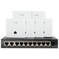 飞鱼星全屋wifi6 AX3000双频ap面板入墙式wifi插座大户型别墅家庭酒店千兆网络覆盖(6个面板AP+10口POE路由)