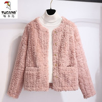 啄木鸟 女士羊羔毛绒外套 2025季新款短款无圆领时尚夹克