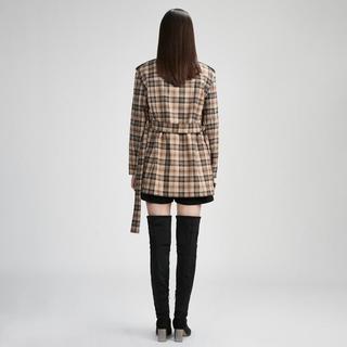 ELEKTA 【时尚钉珠 经典格纹】春秋装简约翻领格子气质高级感风衣外套女