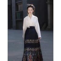 督型新中式明制汉服成人男女中国风飞机袖马面裙全套中国风裙子 舞法天女白上衣+黑马面裙 2XL