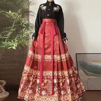 督型新中式明制汉服成人男女中国风飞机袖马面裙全套中国风裙子 春暖花开黑上衣+红马面裙 M