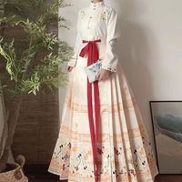 督型新中式明制汉服成人男女中国风飞机袖马面裙全套中国风裙子 春暖花开米上衣+黄马面裙 L
