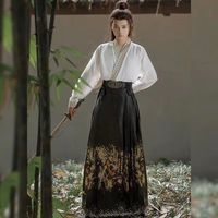 督型新中式明制汉服成人男女中国风飞机袖马面裙全套中国风裙子 巾帼白黑马面裙 M