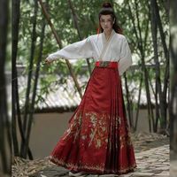 督型新中式明制汉服成人男女中国风飞机袖马面裙全套中国风裙子 巾帼白红马面裙 L