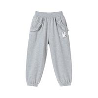 贝贝怡童装女童百搭纯棉运动裤休闲2024春季新款中大童束脚裤子 花灰色 130 (建议身高120-130CM)